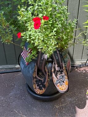 Embellished Black & Brown Heeled Boots - Women's Elegant Slingback